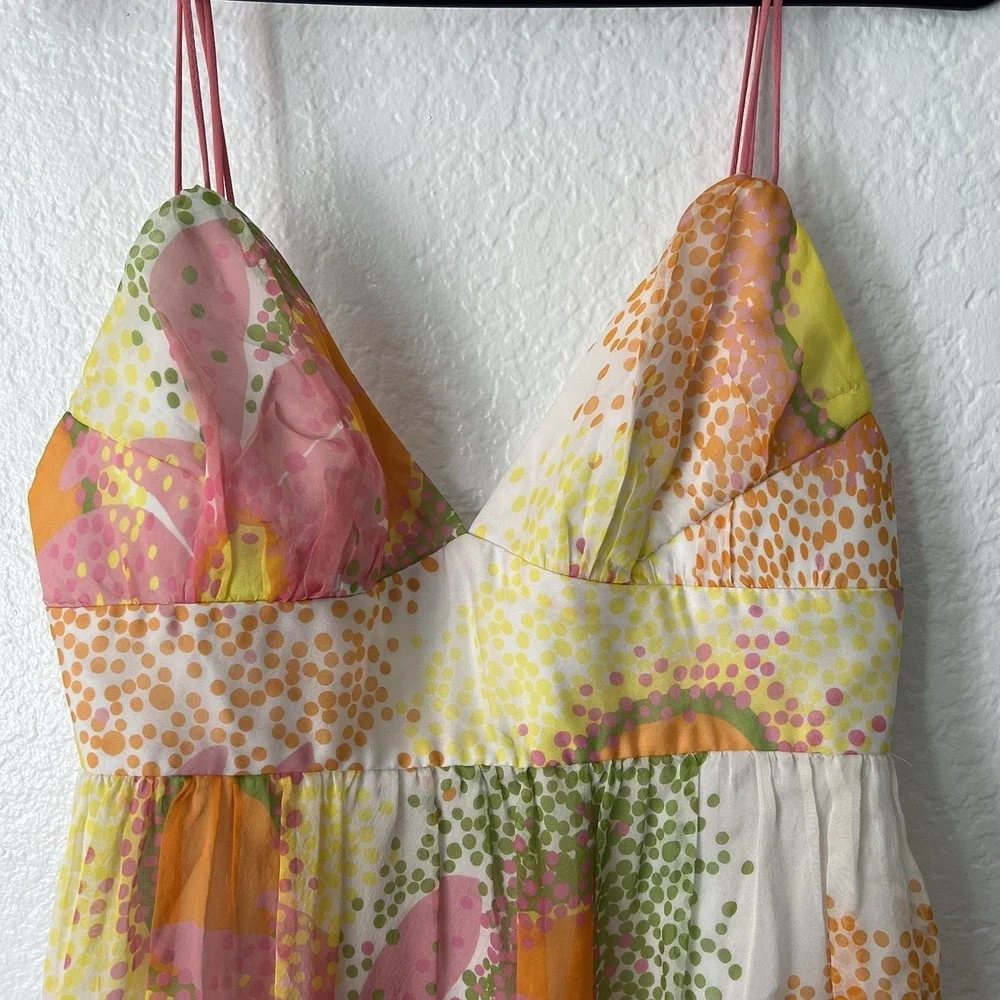 Milly Of New York Dress Size 6 Babydoll Slip Dress 100% Silk Side Zip Floral Y2K - Picture 5 of 8